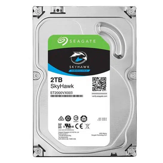 Disco duro línea Skyhawk, capacidad de 2.0 TB, conexión SATA III 5900RPM, especial para uso continuo 24/7, marca Seagate